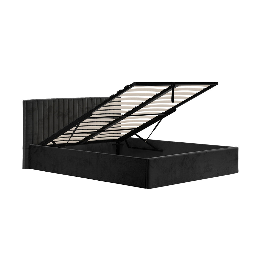 Berlin Black Velvet Ottoman Double Bed